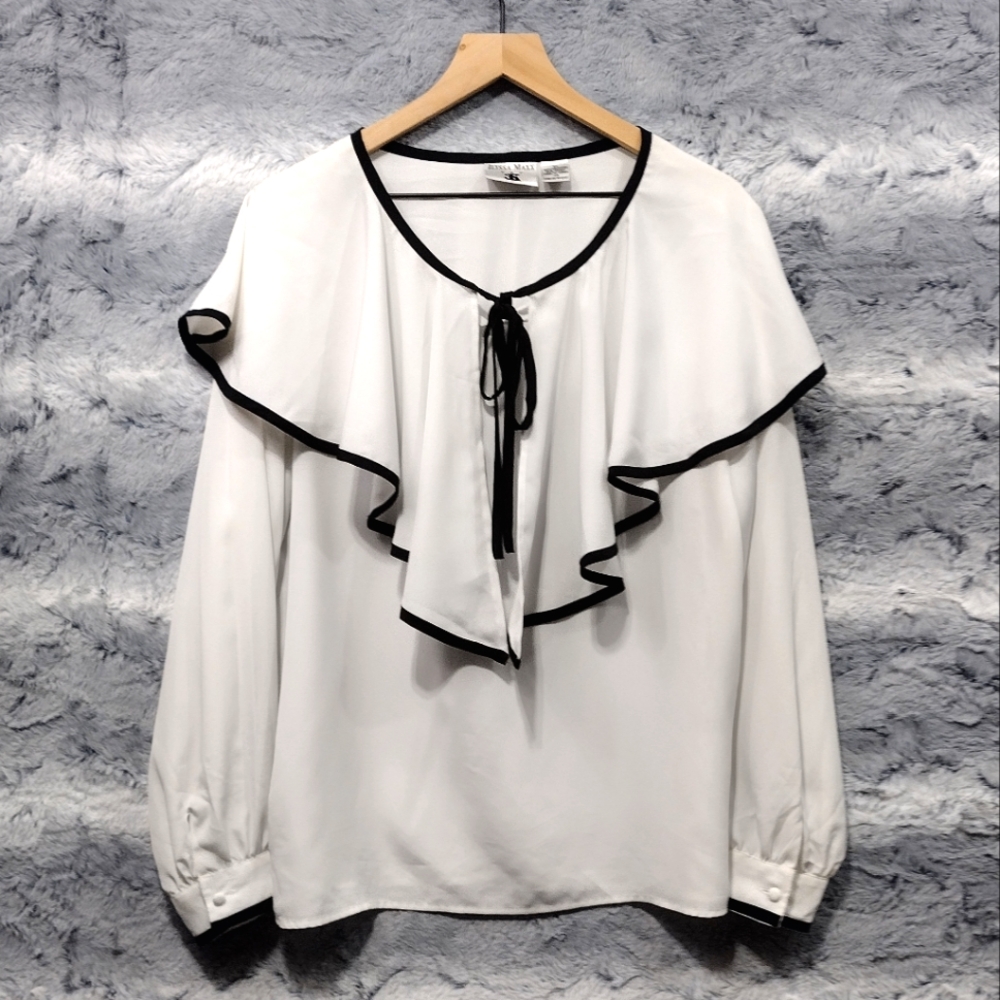 Vintage Ilyssa Maxx Sailor Top Women's 14 White Black Preppy Academia Retro 90s